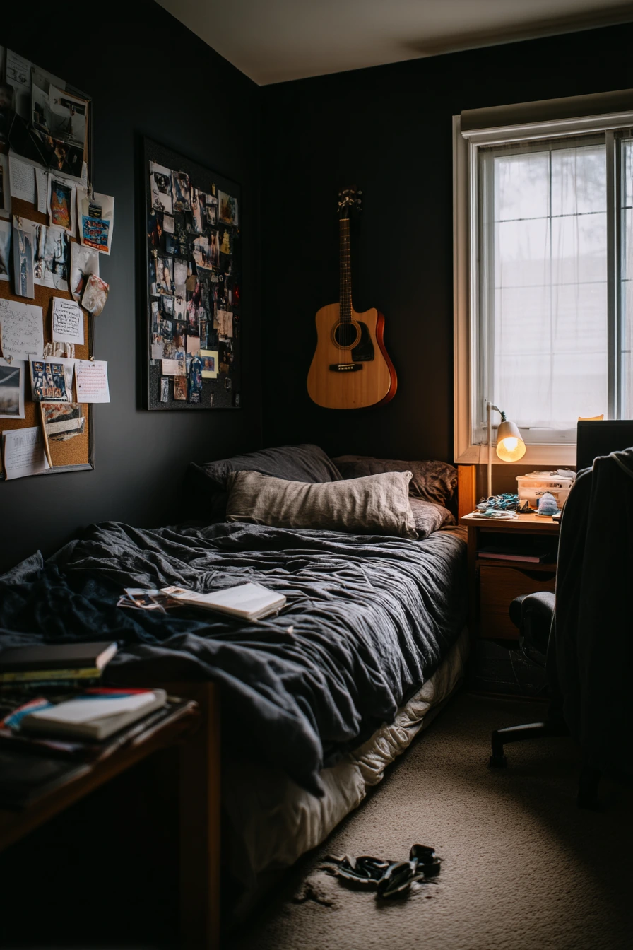 Teen Bedroom With Moody Black Walls