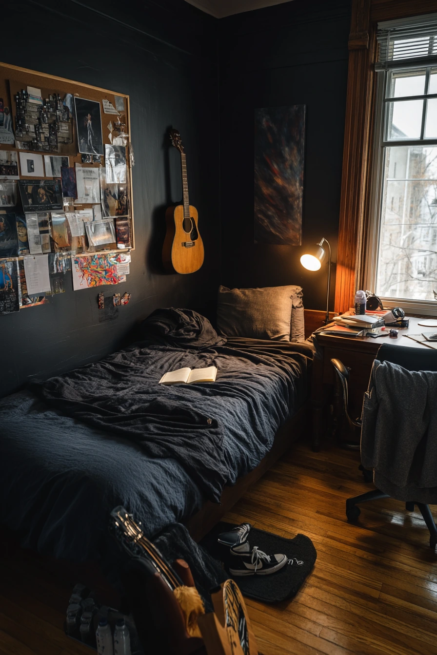 Teen Bedroom With Moody Black Walls