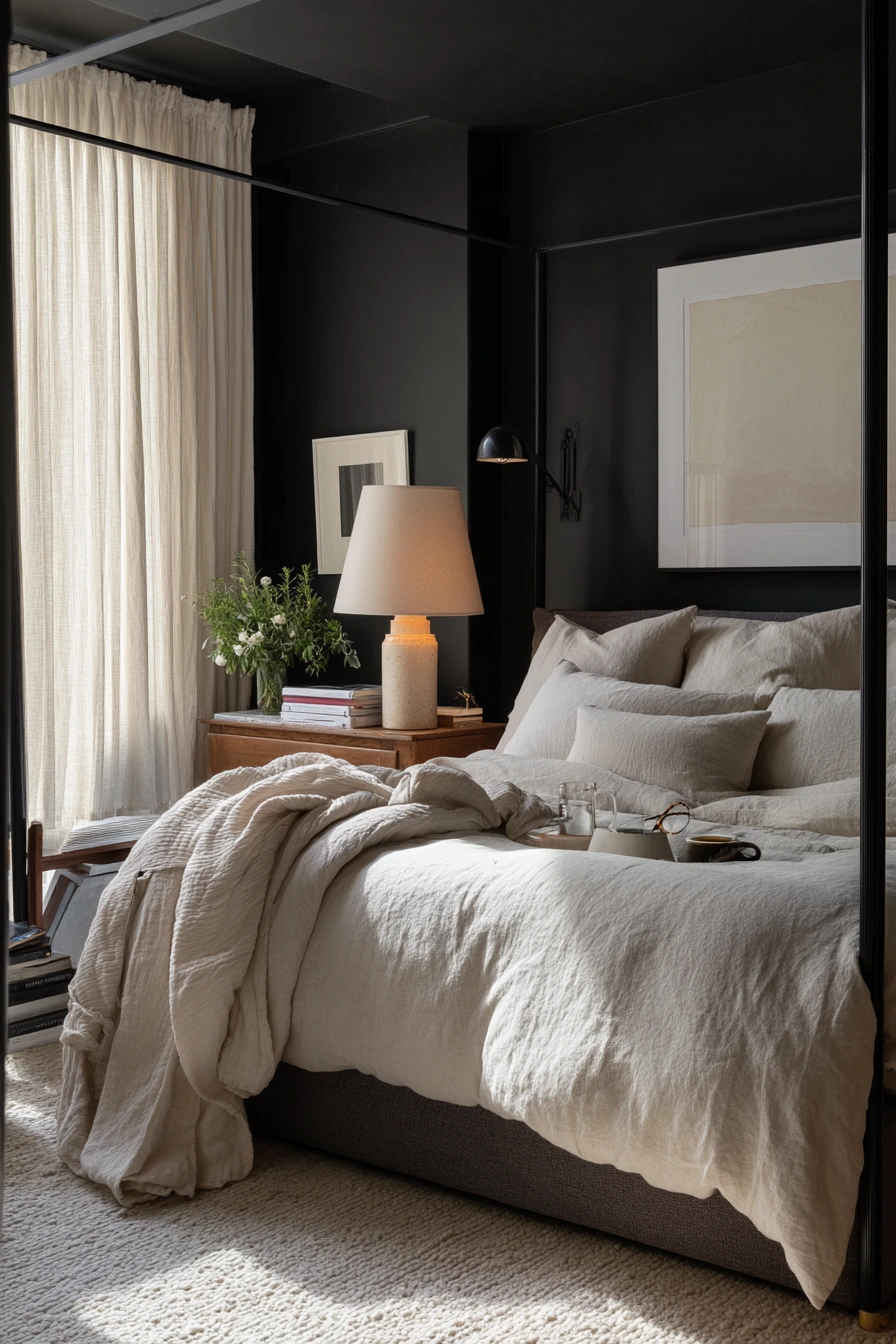 Luxury-Quiet Black Bedroom Retreat