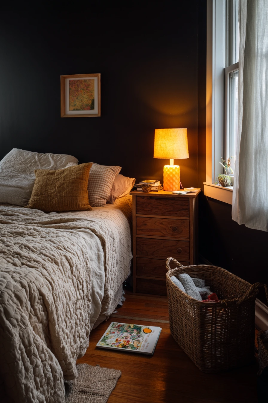 Black Walls With Warm Wood Layers