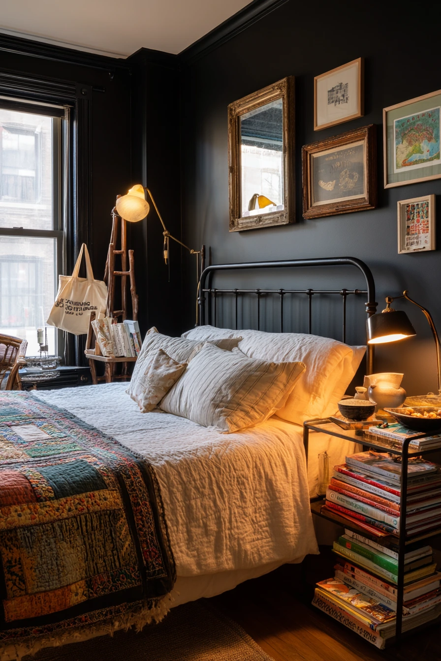 Black Walls With Vintage Eclectic Decor