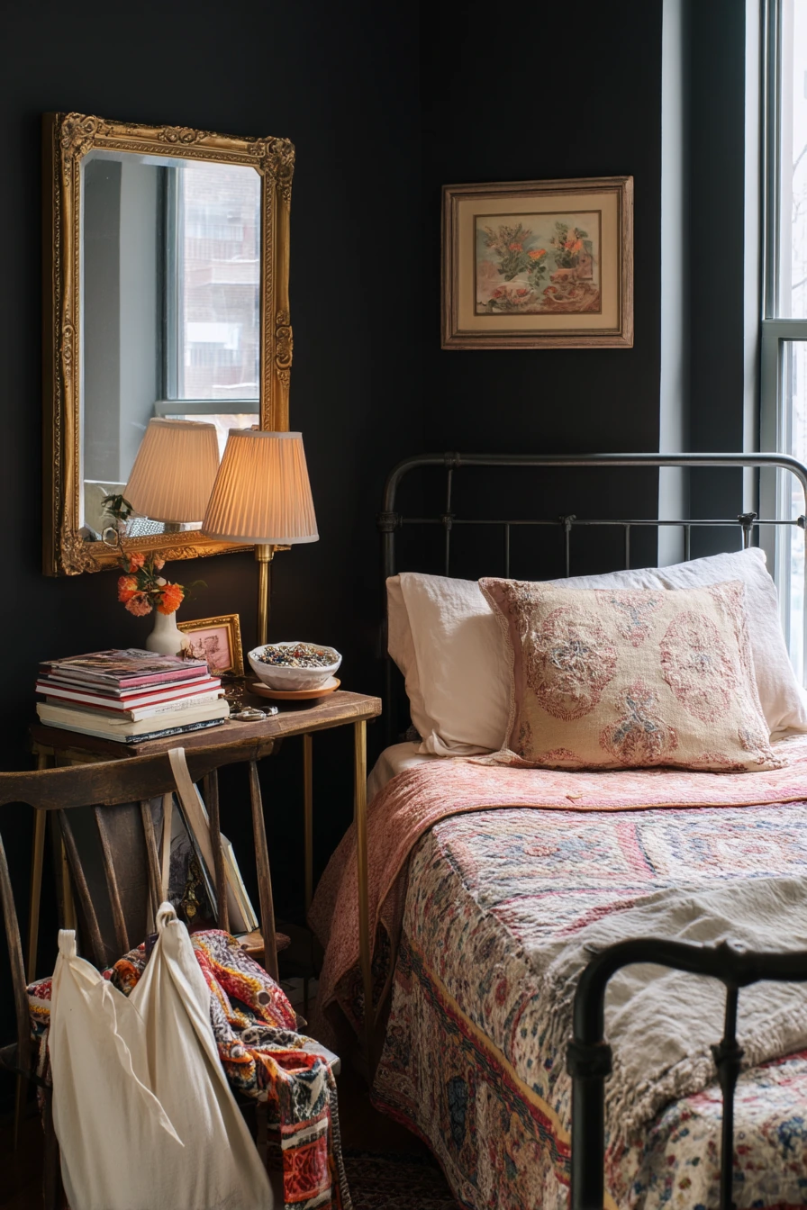 Black Walls With Vintage Eclectic Decor