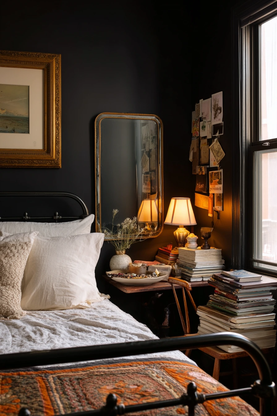 Black Walls With Vintage Eclectic Decor
