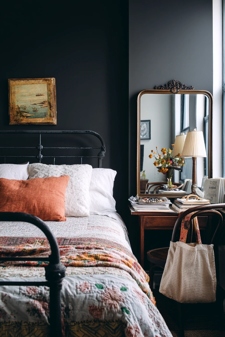 Black Walls With Vintage Eclectic Decor