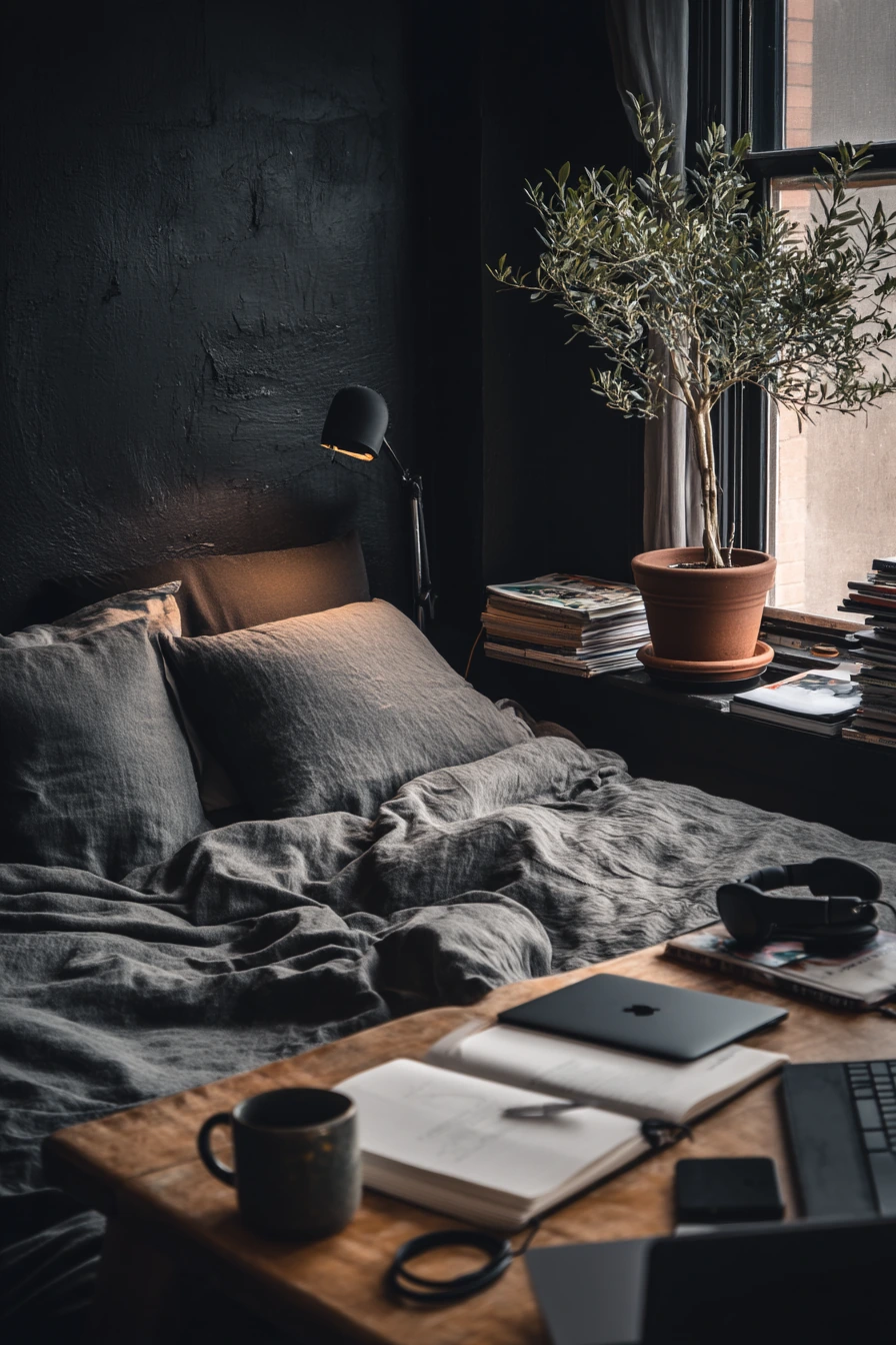 Creative Work-From-Bed Black Bedroom