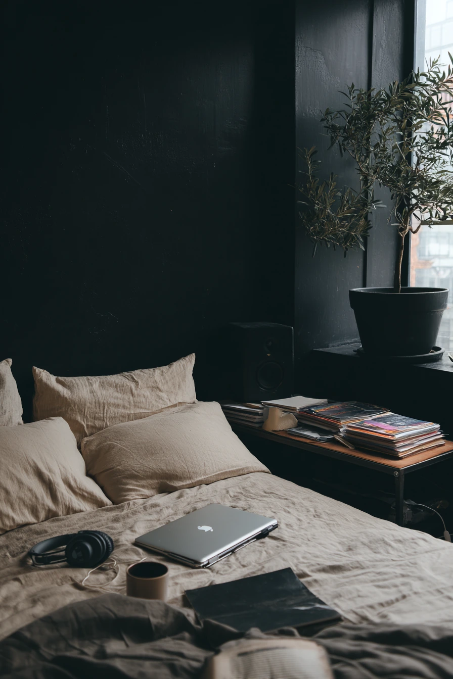 Creative Work-From-Bed Black Bedroom