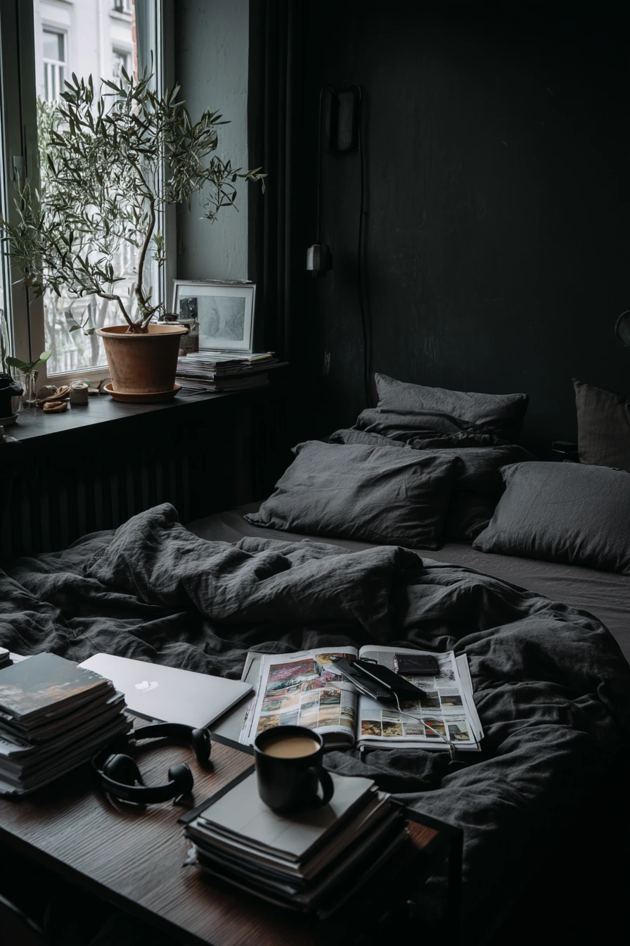 Creative Work-From-Bed Black Bedroom