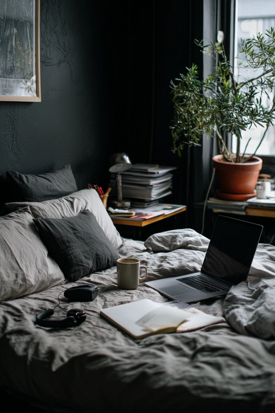 Creative Work-From-Bed Black Bedroom