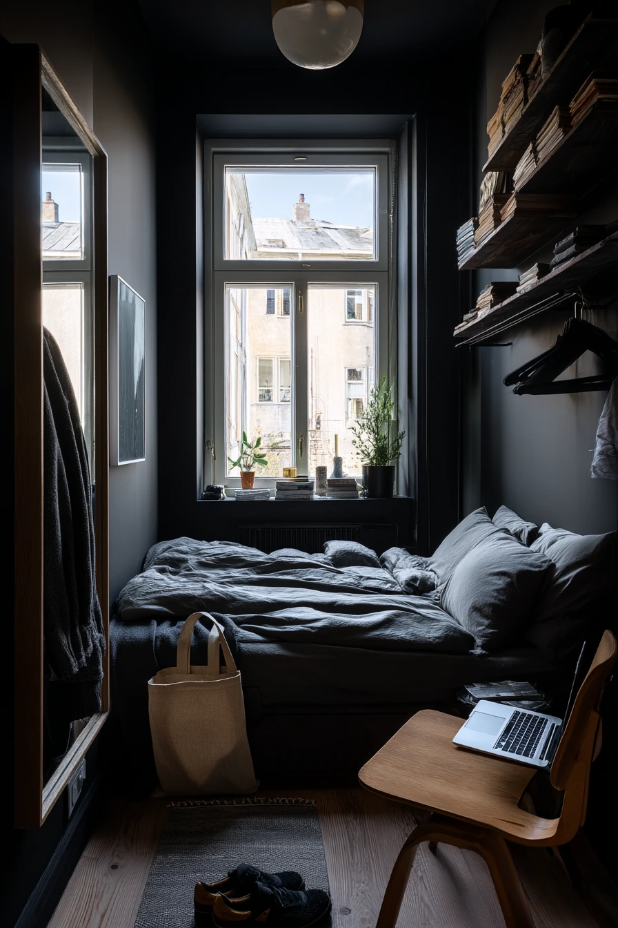 Small Space Black Wall Studio Bedroom
