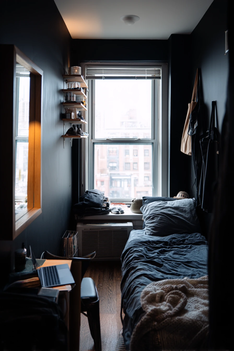 Small Space Black Wall Studio Bedroom