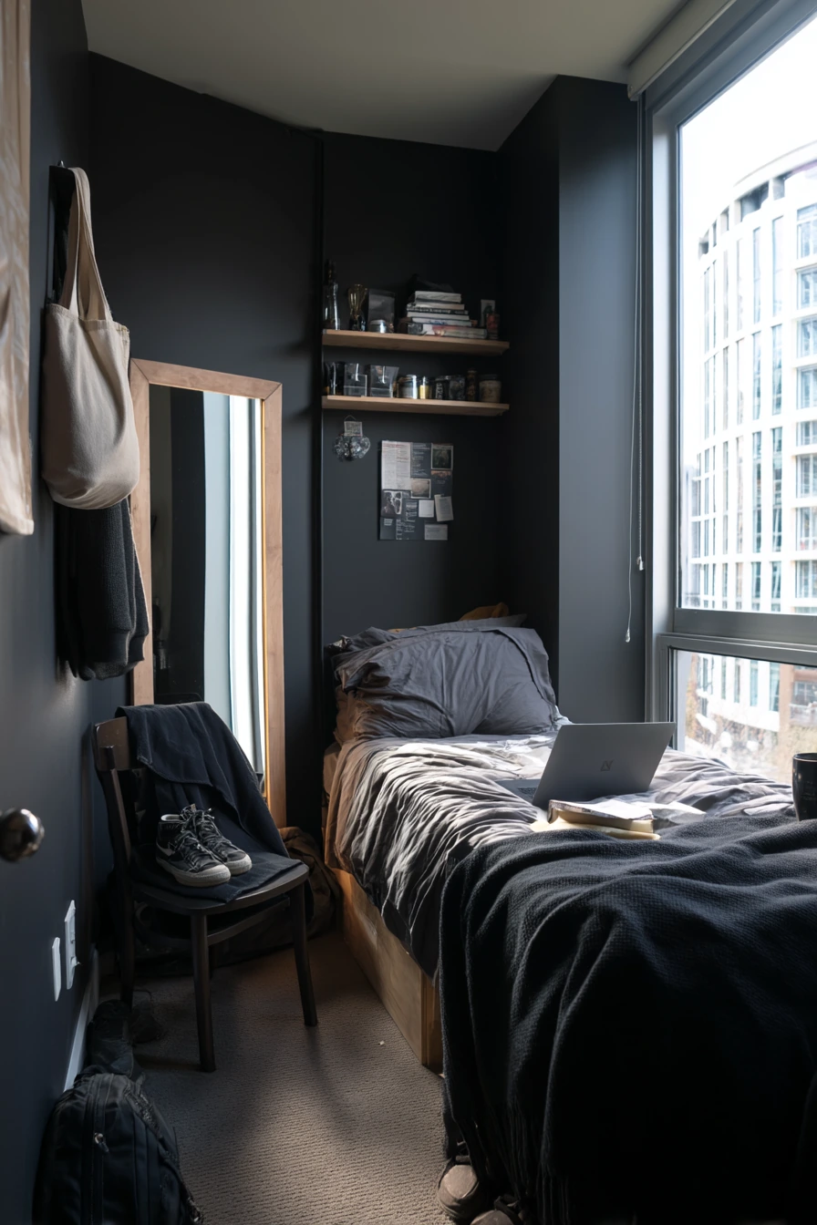 Small Space Black Wall Studio Bedroom