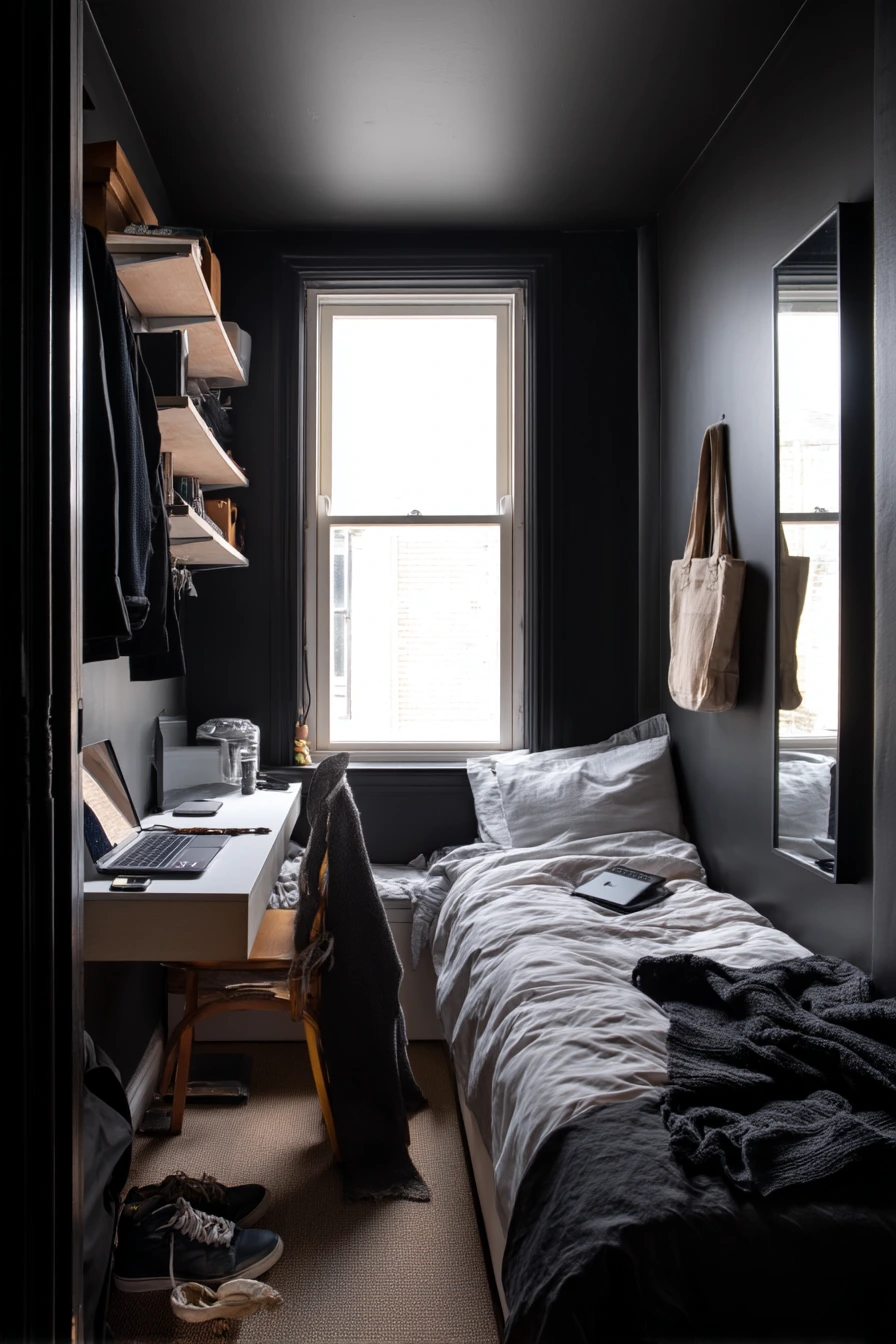 Small Space Black Wall Studio Bedroom