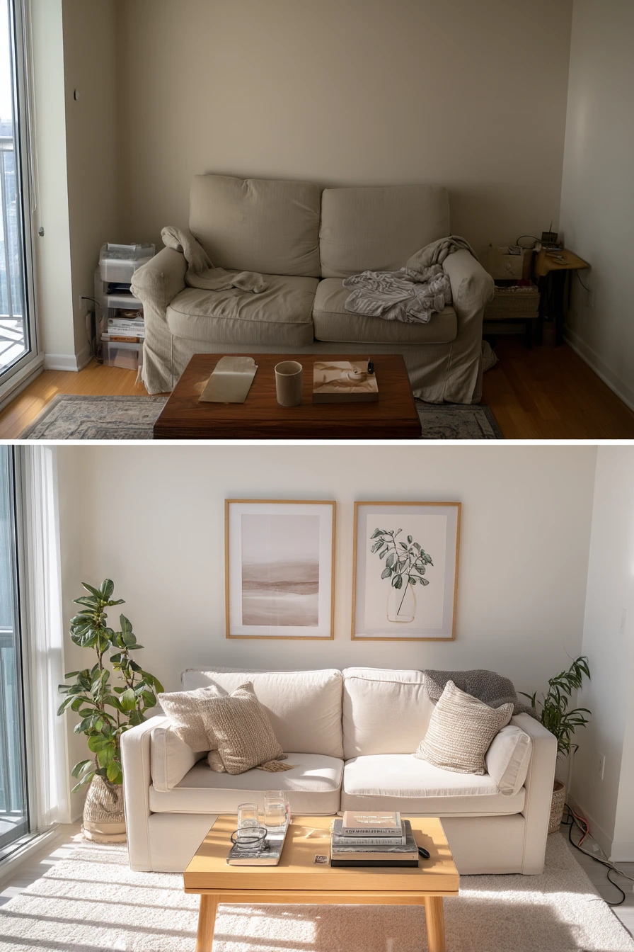 Tiny Rental Living Room Refresh, Before and After