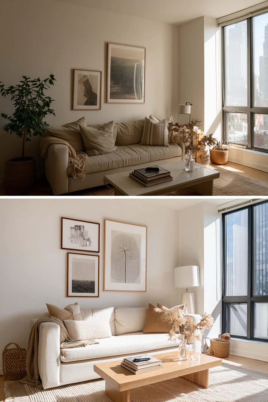 Tiny Rental Living Room Refresh, Before and After