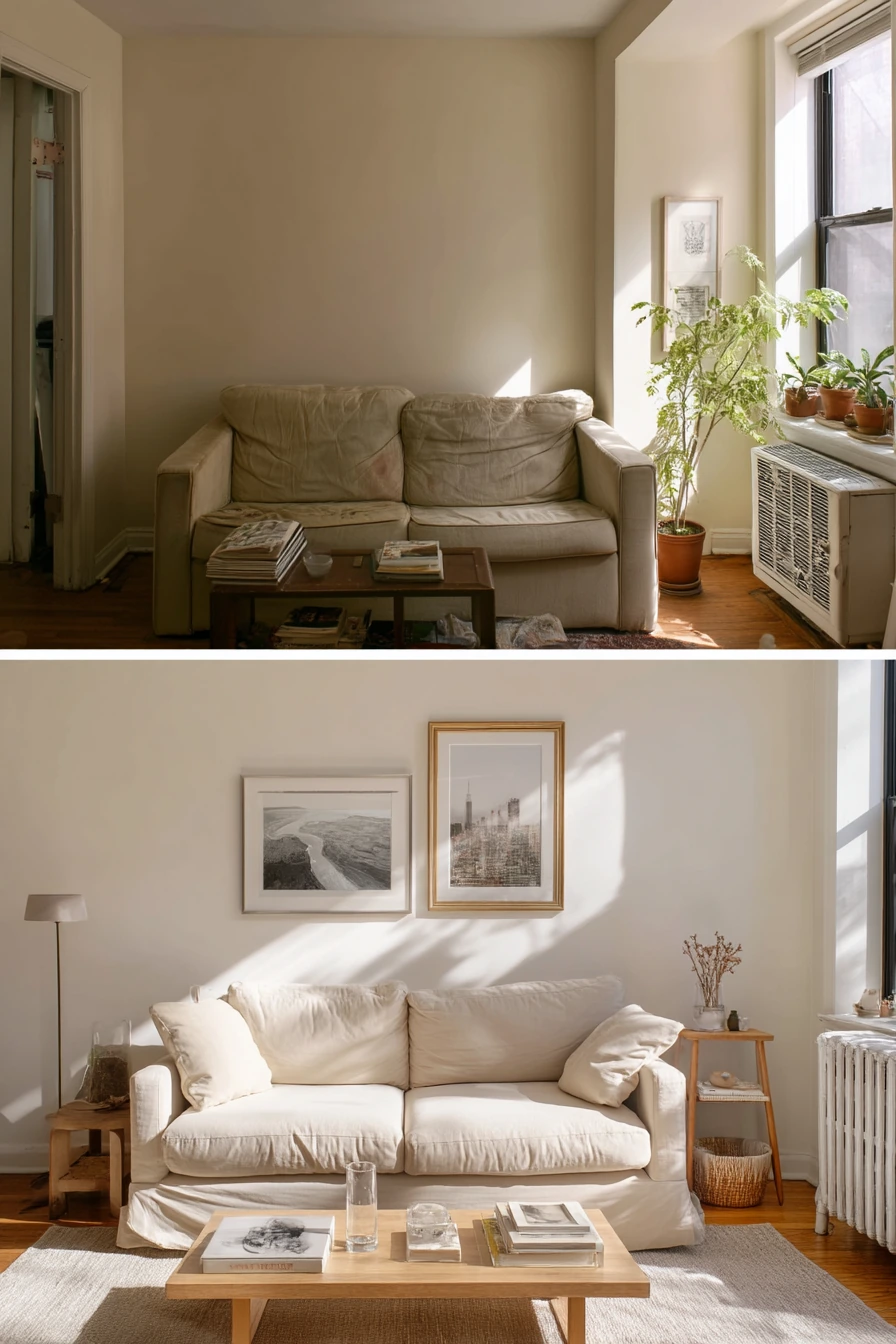Tiny Rental Living Room Refresh, Before and After