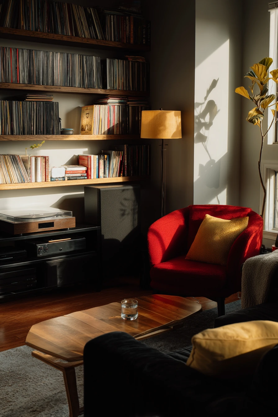3. Moody Media Room with Red Decor