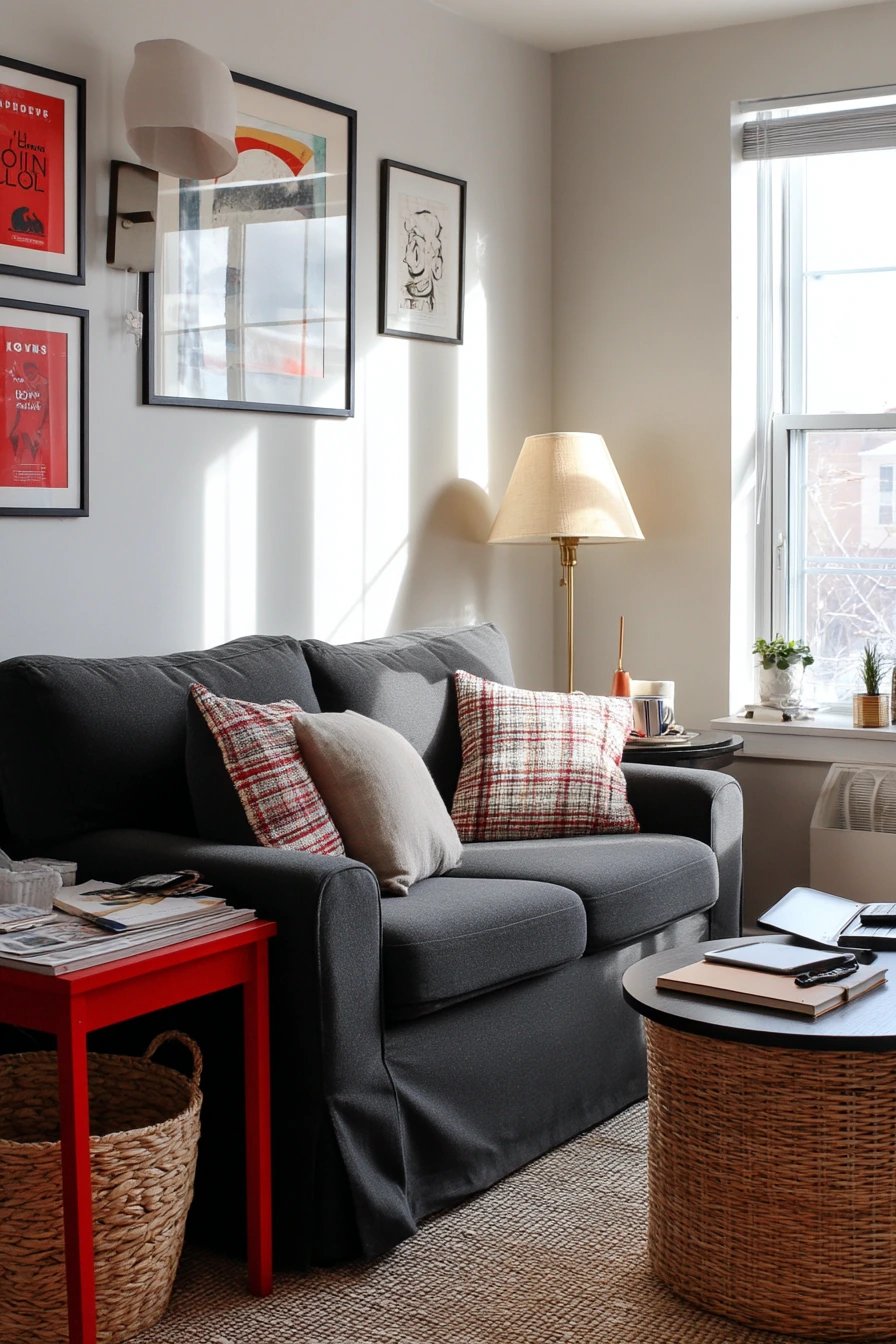 4. Budget-Renter Black and Red Living Room