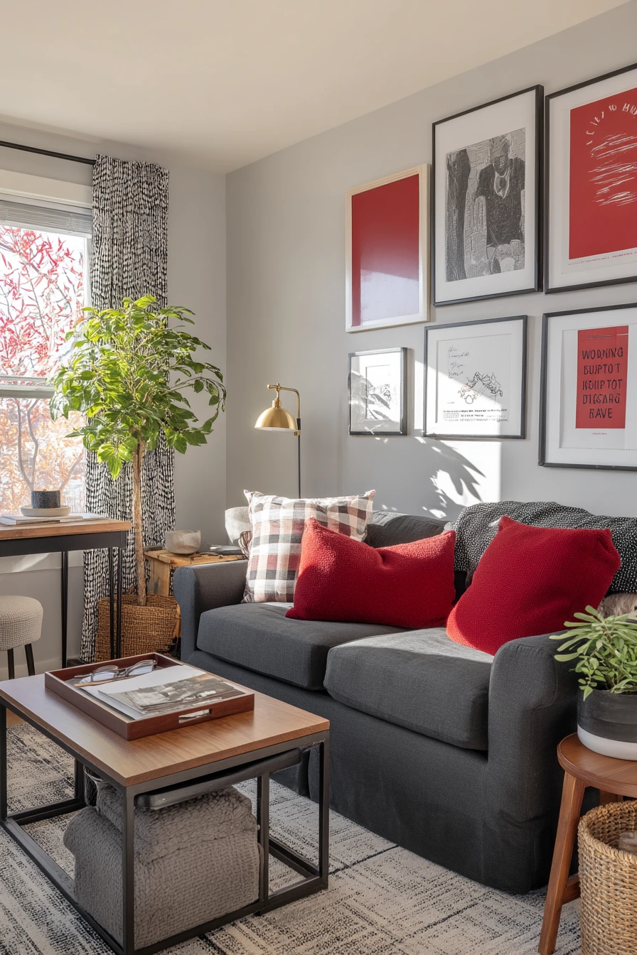 4. Budget-Renter Black and Red Living Room