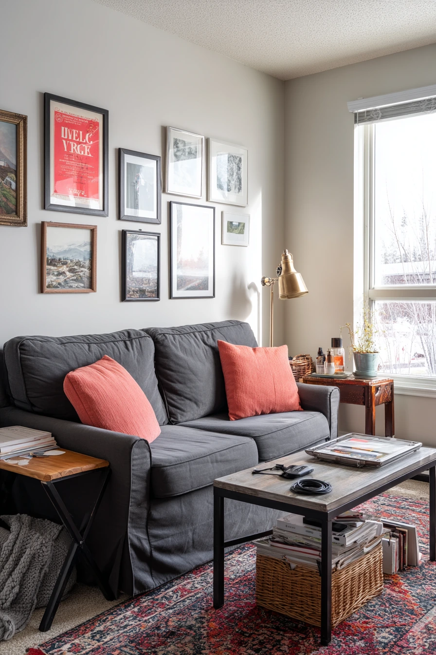 4. Budget-Renter Black and Red Living Room