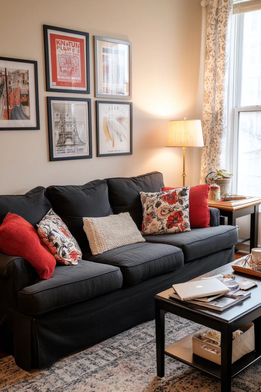 4. Budget-Renter Black and Red Living Room