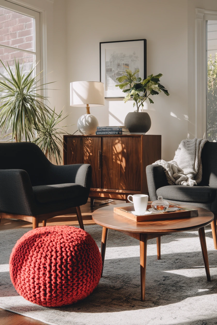 5. Mid-Century Black and Red Conversation Corner