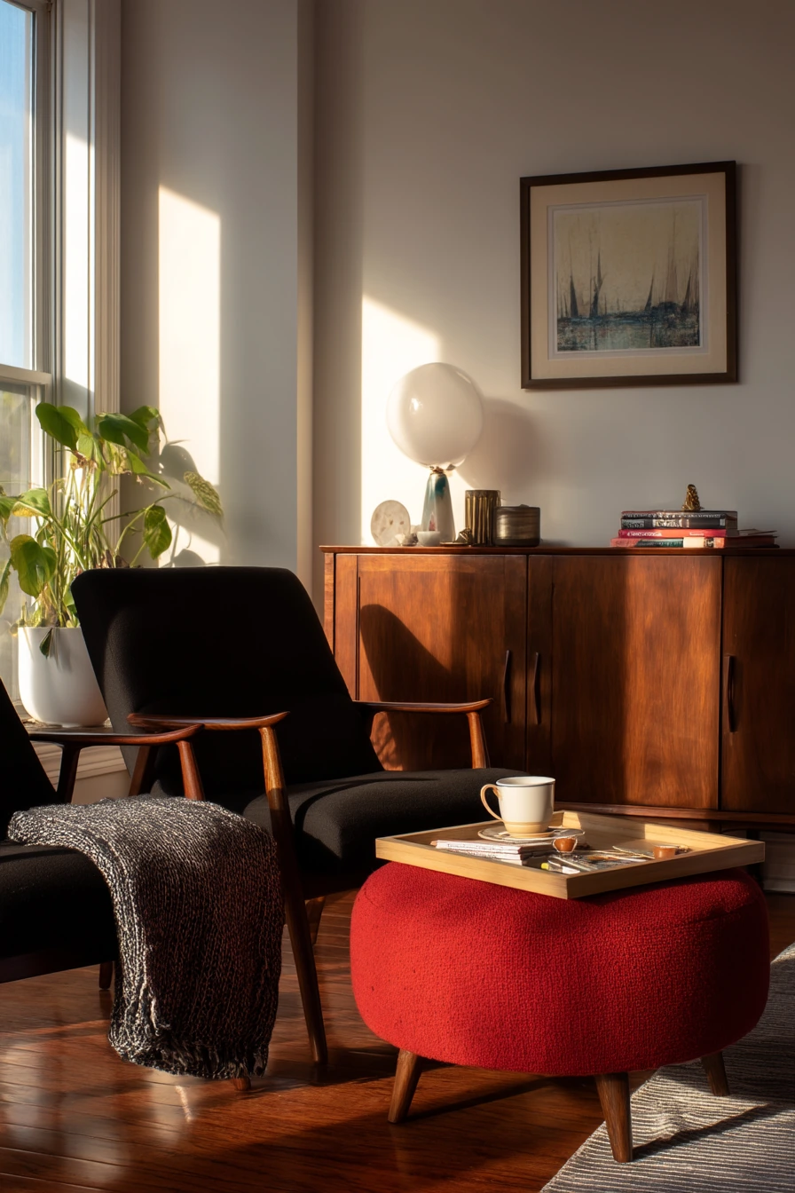 5. Mid-Century Black and Red Conversation Corner