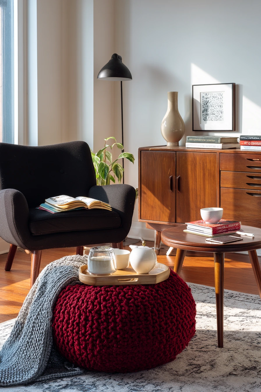 5. Mid-Century Black and Red Conversation Corner
