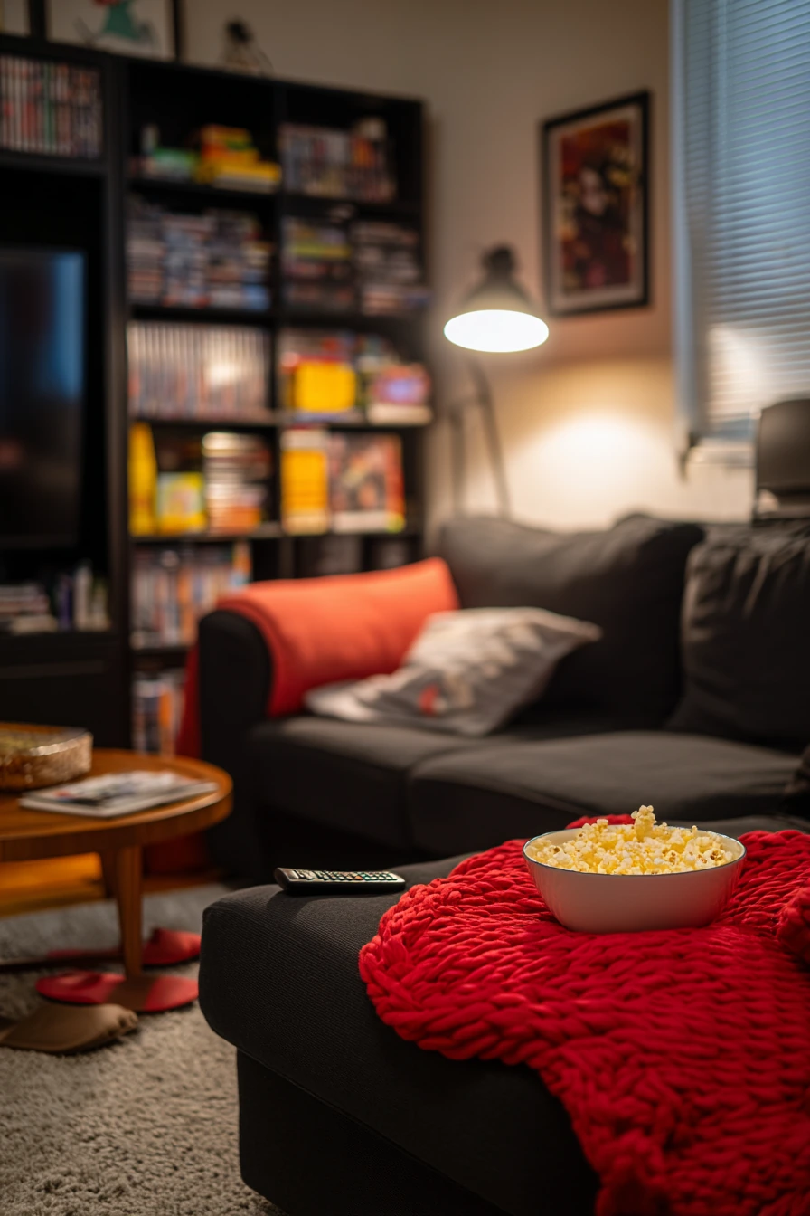7. Family Movie Night Black and Red Living Room