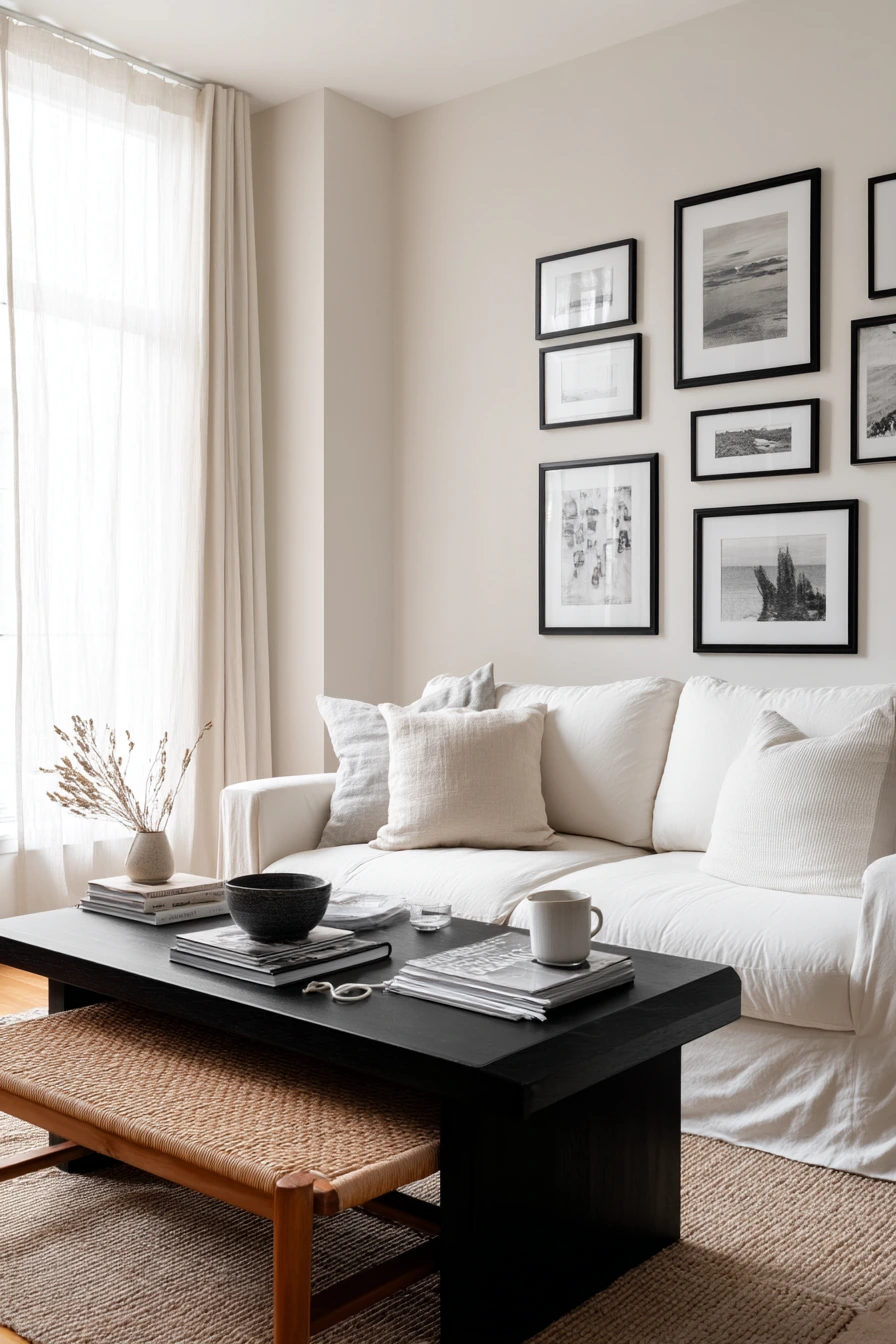 5. Minimal Monochrome With Warm Wood