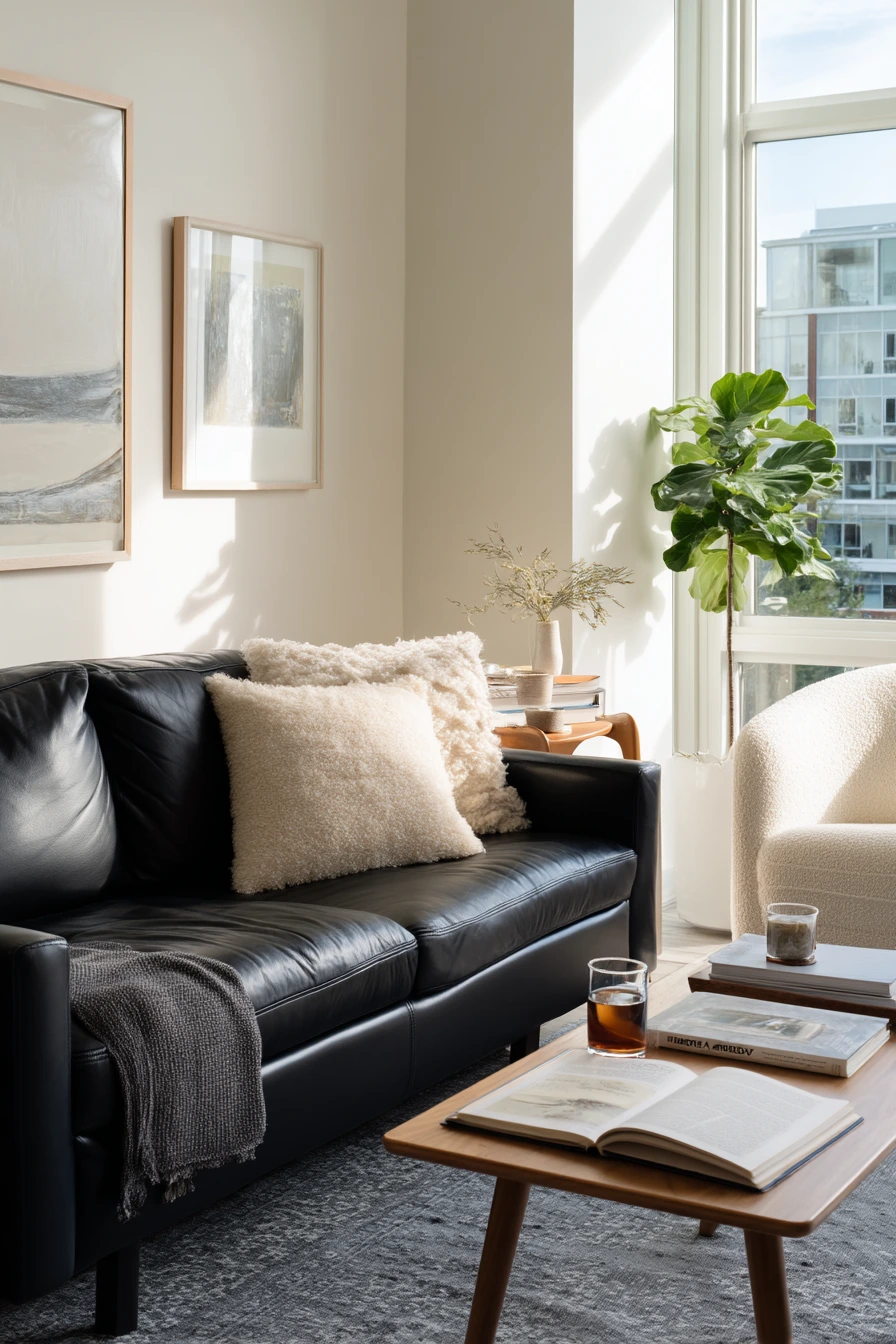 1. Compact City Living Room with Monochrome Layers
