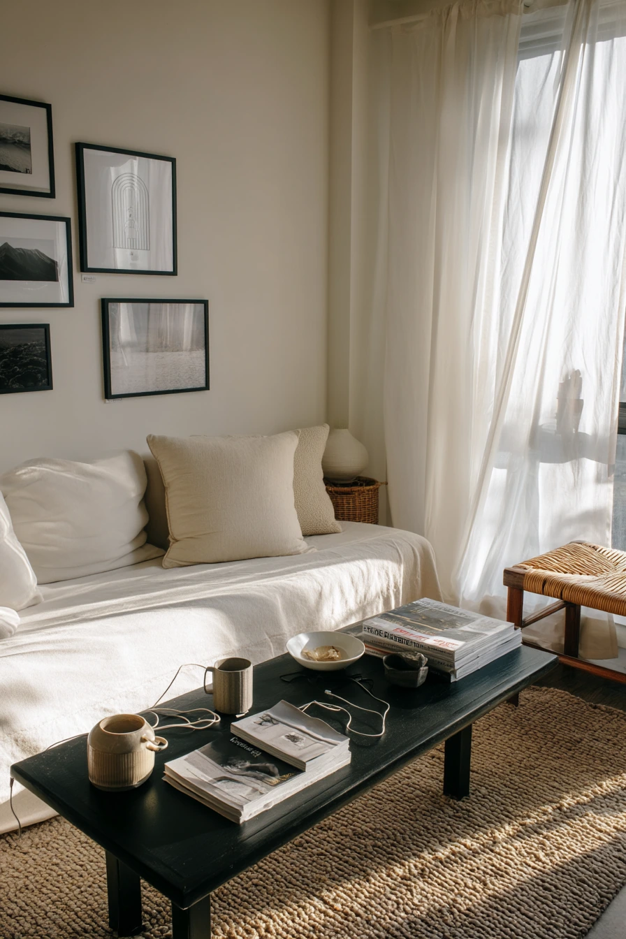 5. Minimal Monochrome With Warm Wood