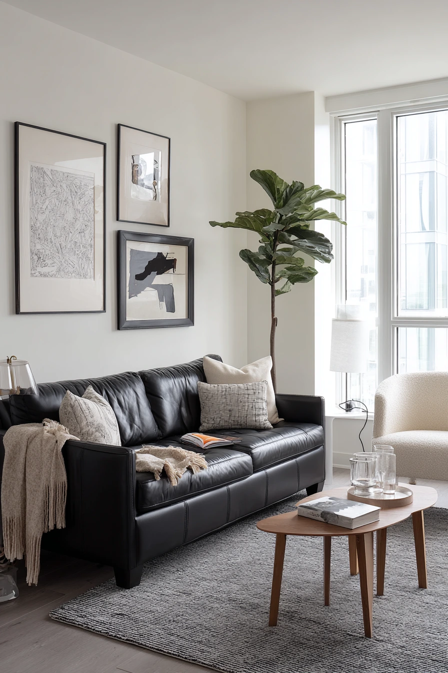 1. Compact City Living Room with Monochrome Layers