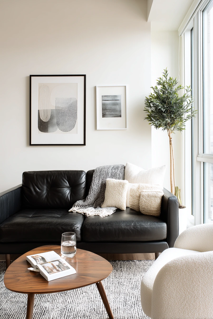 1. Compact City Living Room with Monochrome Layers