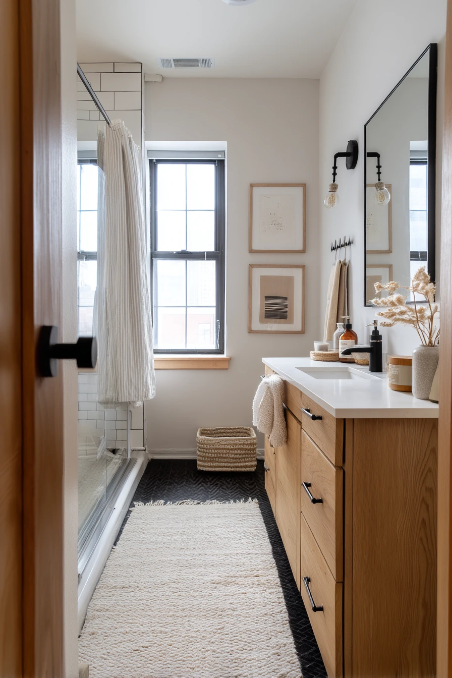 Rental-Friendly Black Accents over Warm Wood