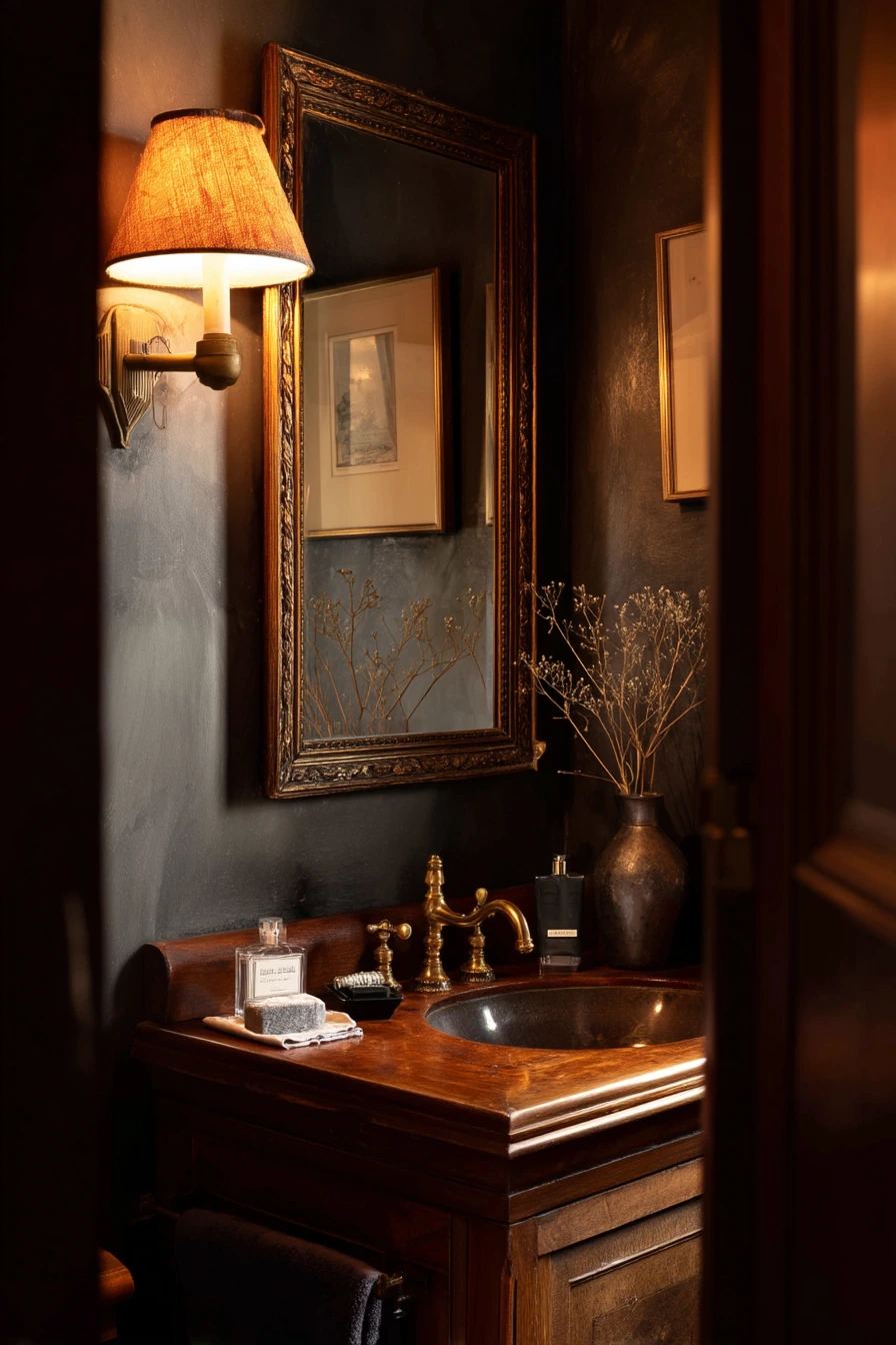Dark Wood Powder Room for Guests