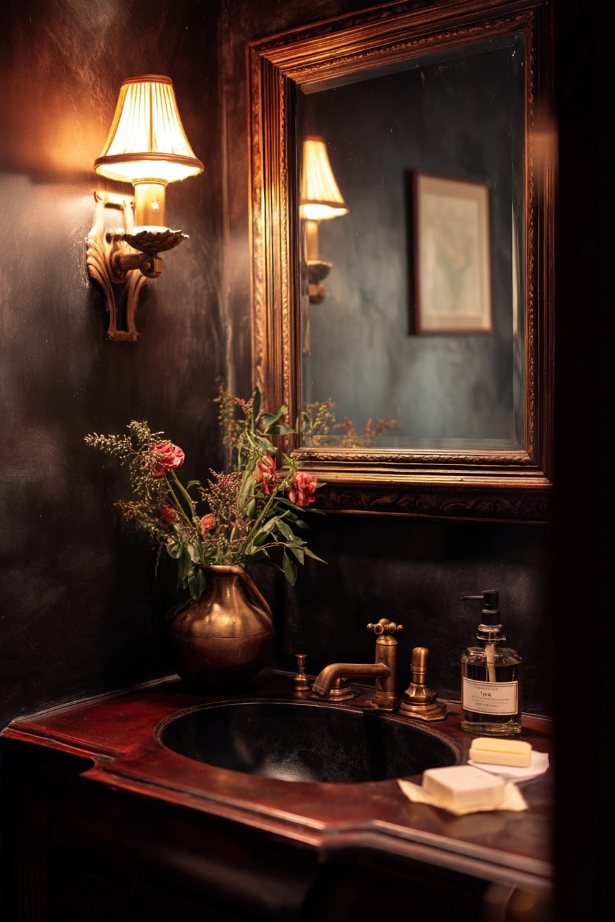 Dark Wood Powder Room for Guests