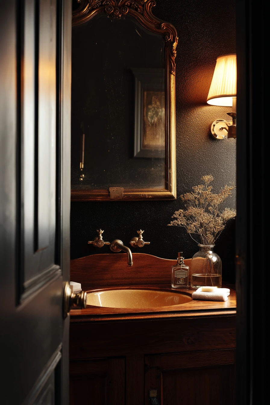 Dark Wood Powder Room for Guests