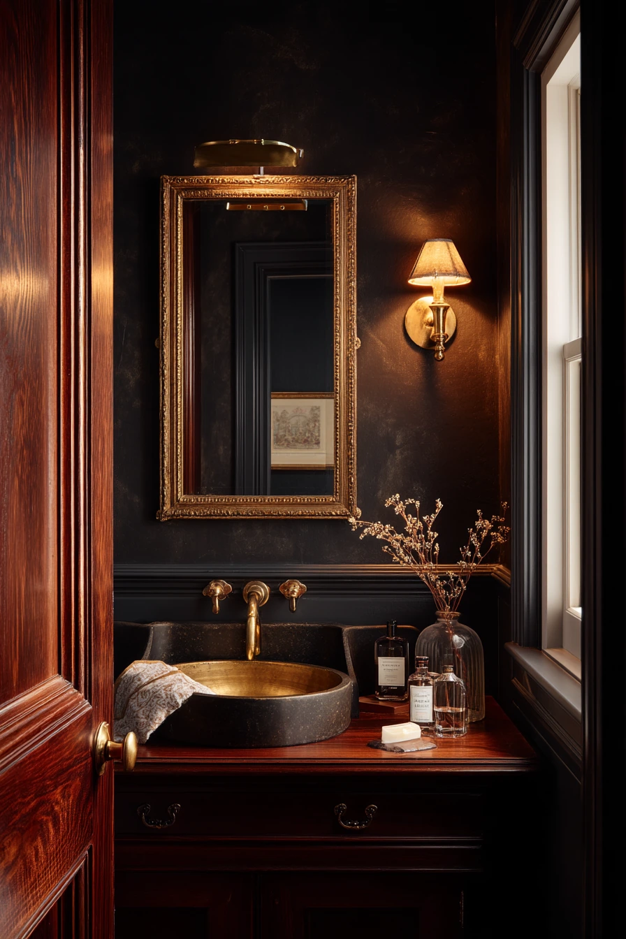 Dark Wood Powder Room for Guests
