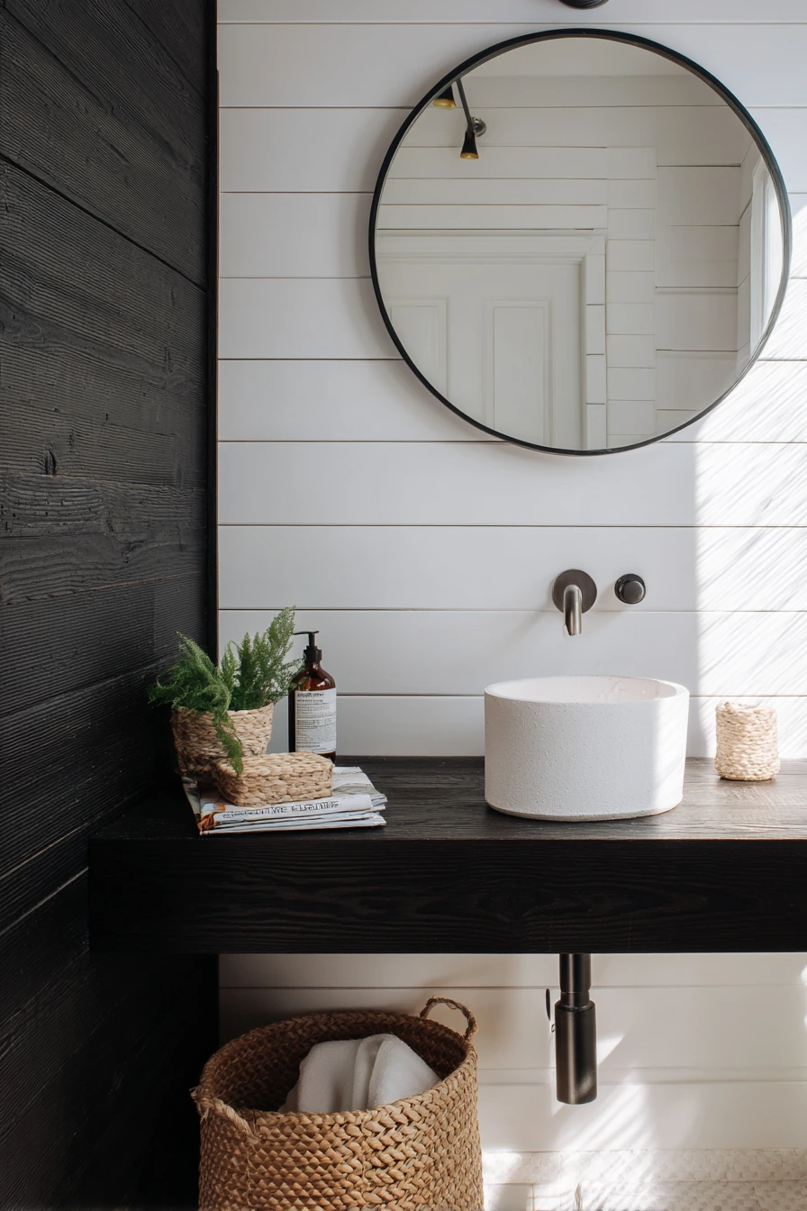 Small Guest Bath with Dark Wood and Soft Contrast