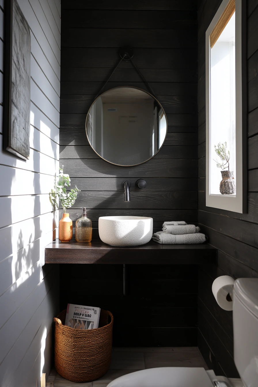 Small Guest Bath with Dark Wood and Soft Contrast