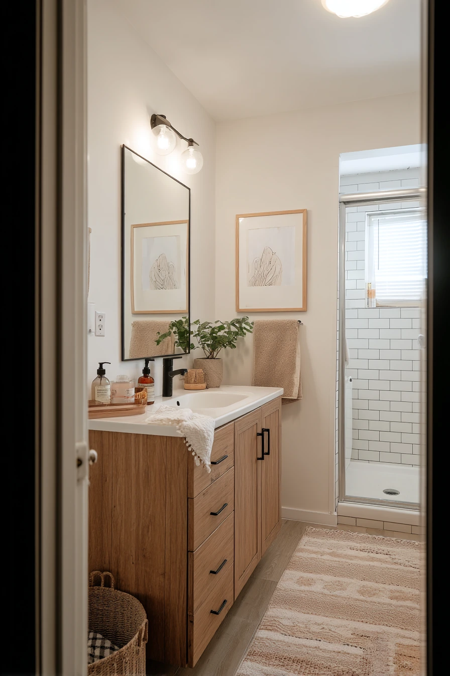 Rental-Friendly Black Accents over Warm Wood