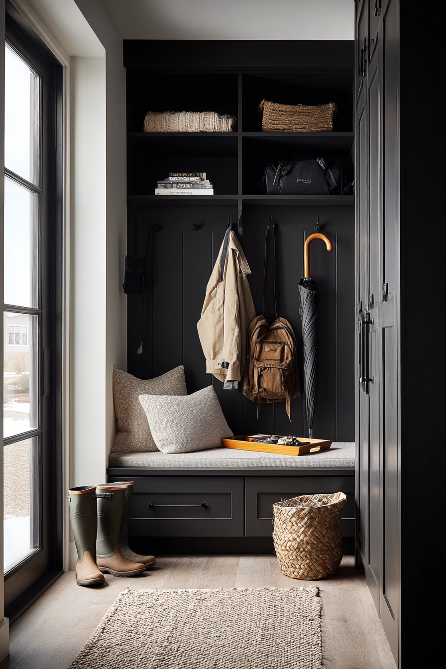 Black Garage Entry Drop Zone for Rainy Days
