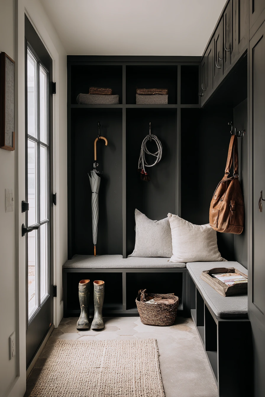 Black Garage Entry Drop Zone for Rainy Days