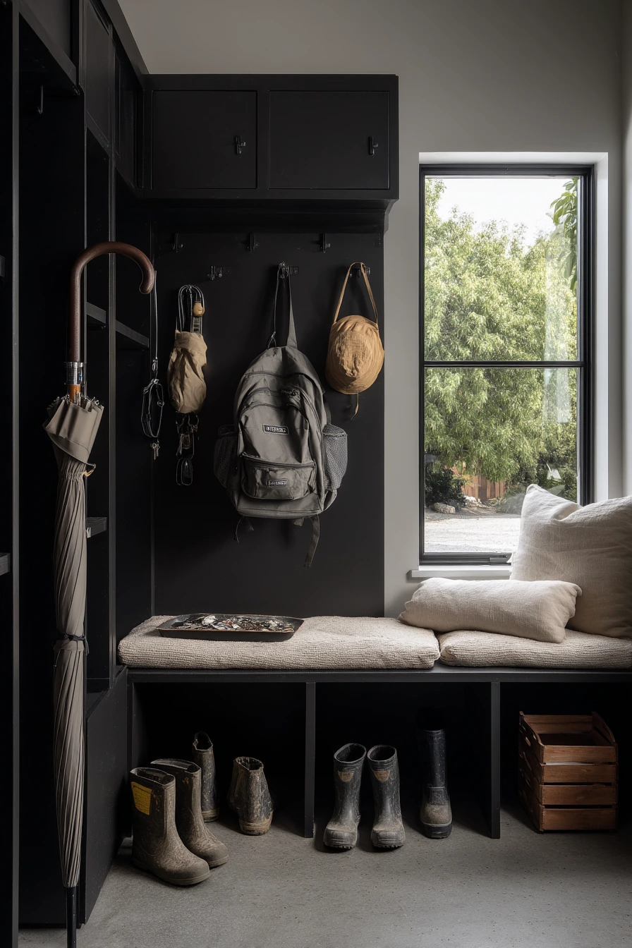 Black Garage Entry Drop Zone for Rainy Days