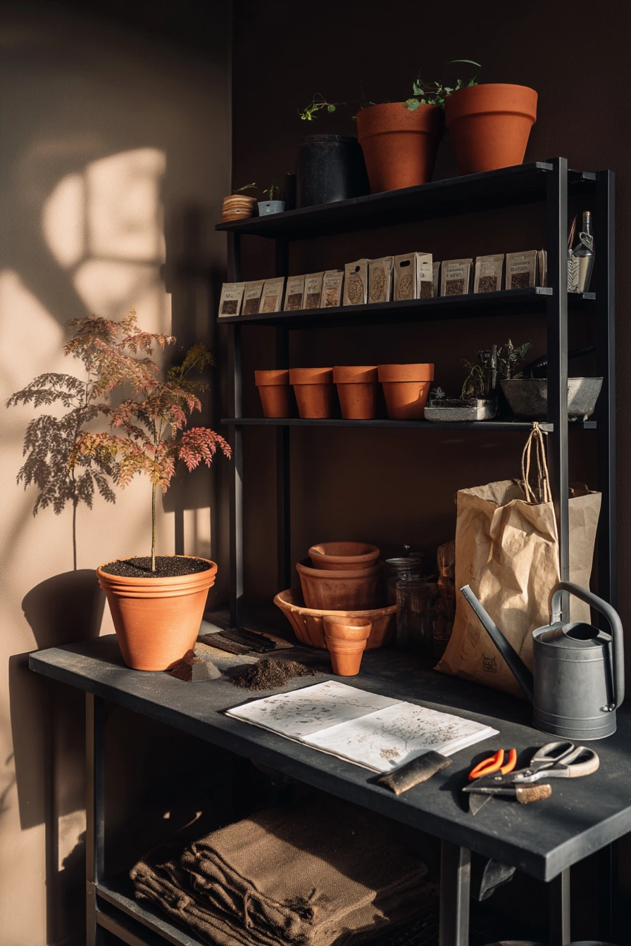 Black Garage Potting and Garden Prep Space