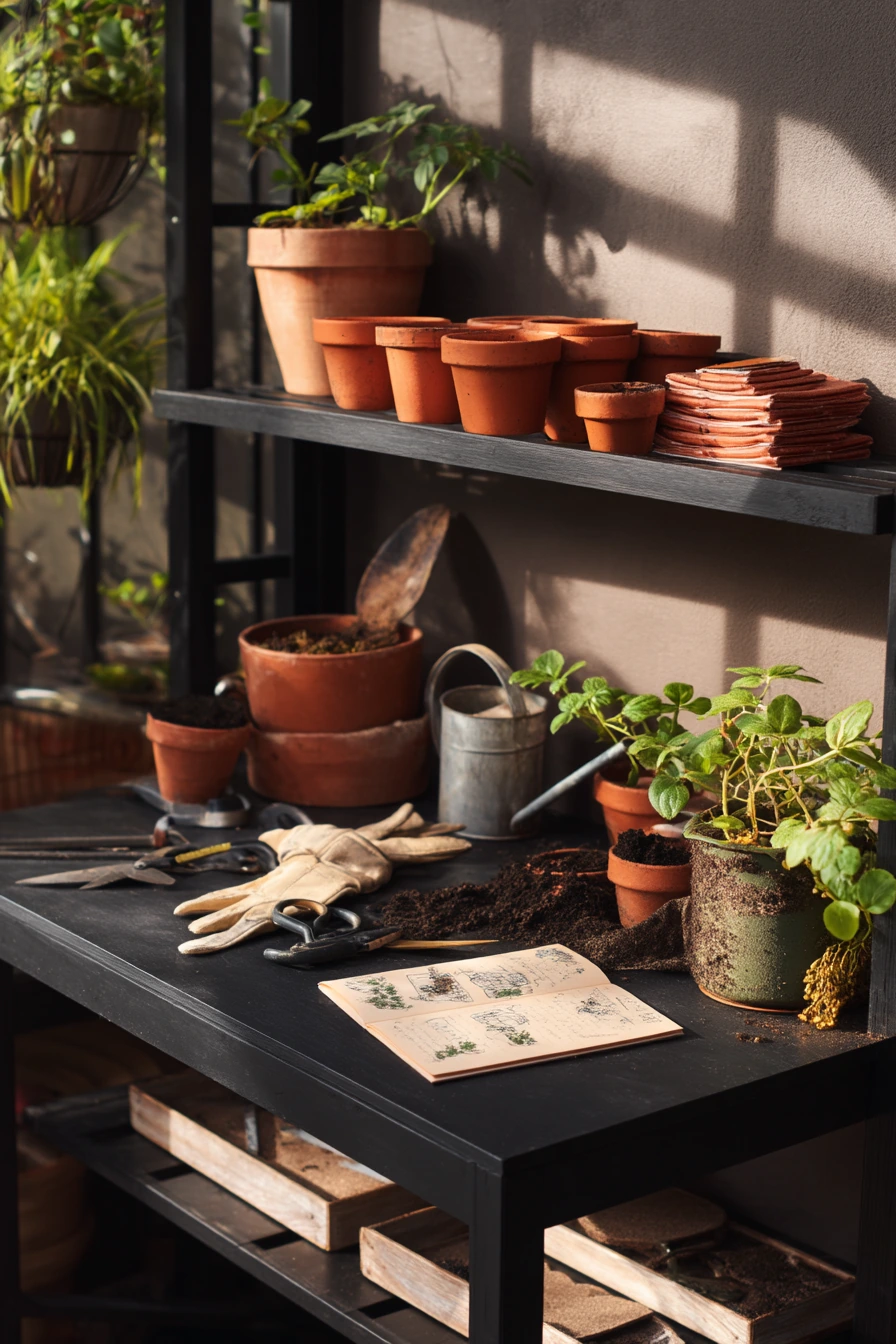 Black Garage Potting and Garden Prep Space