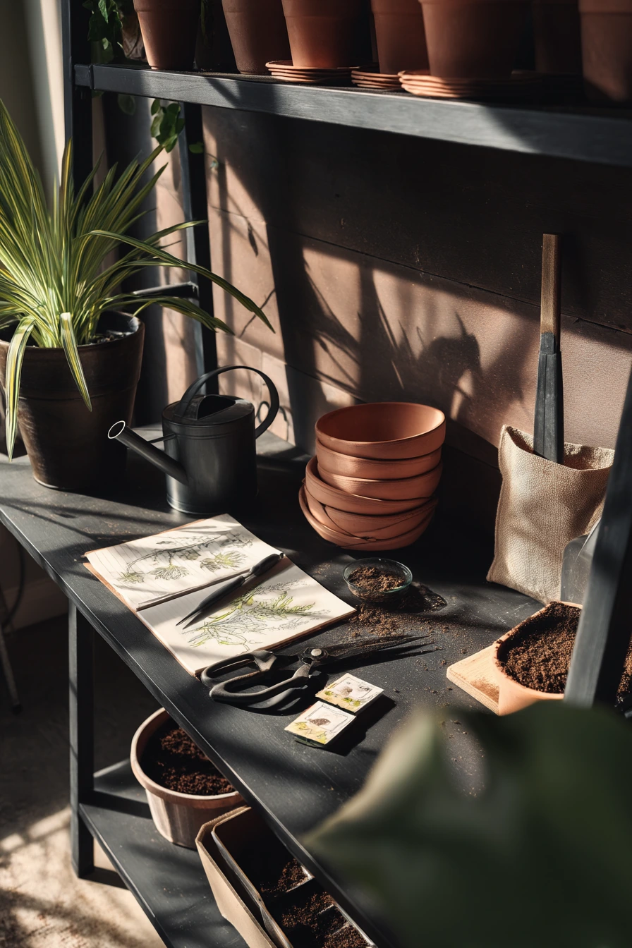 Black Garage Potting and Garden Prep Space