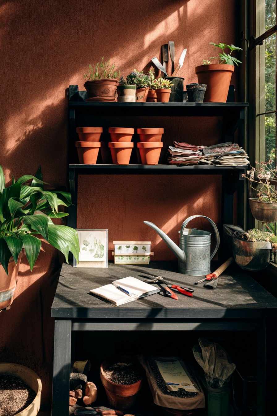 Black Garage Potting and Garden Prep Space