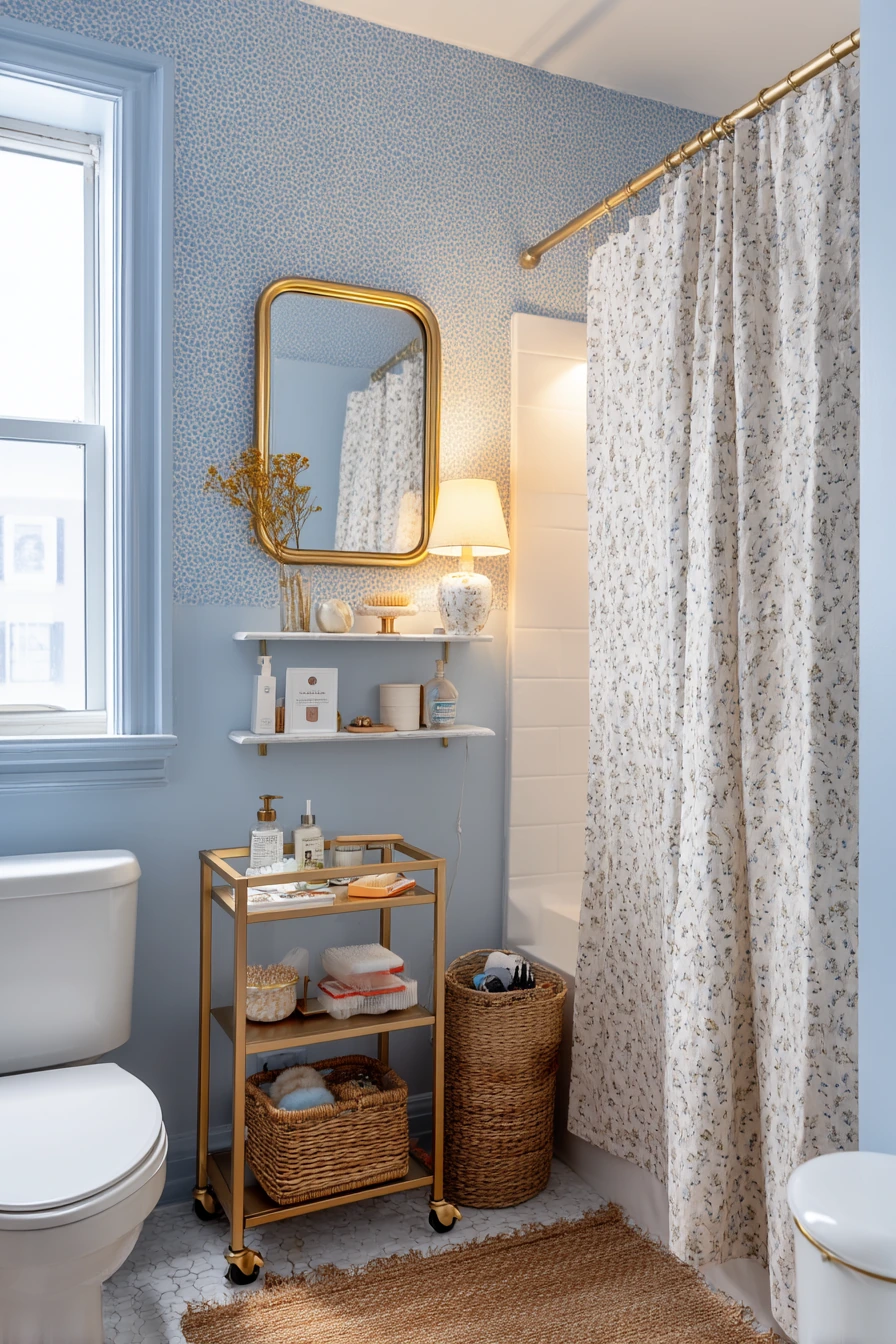 Rental-Friendly Blue and Gold Bathroom Refresh