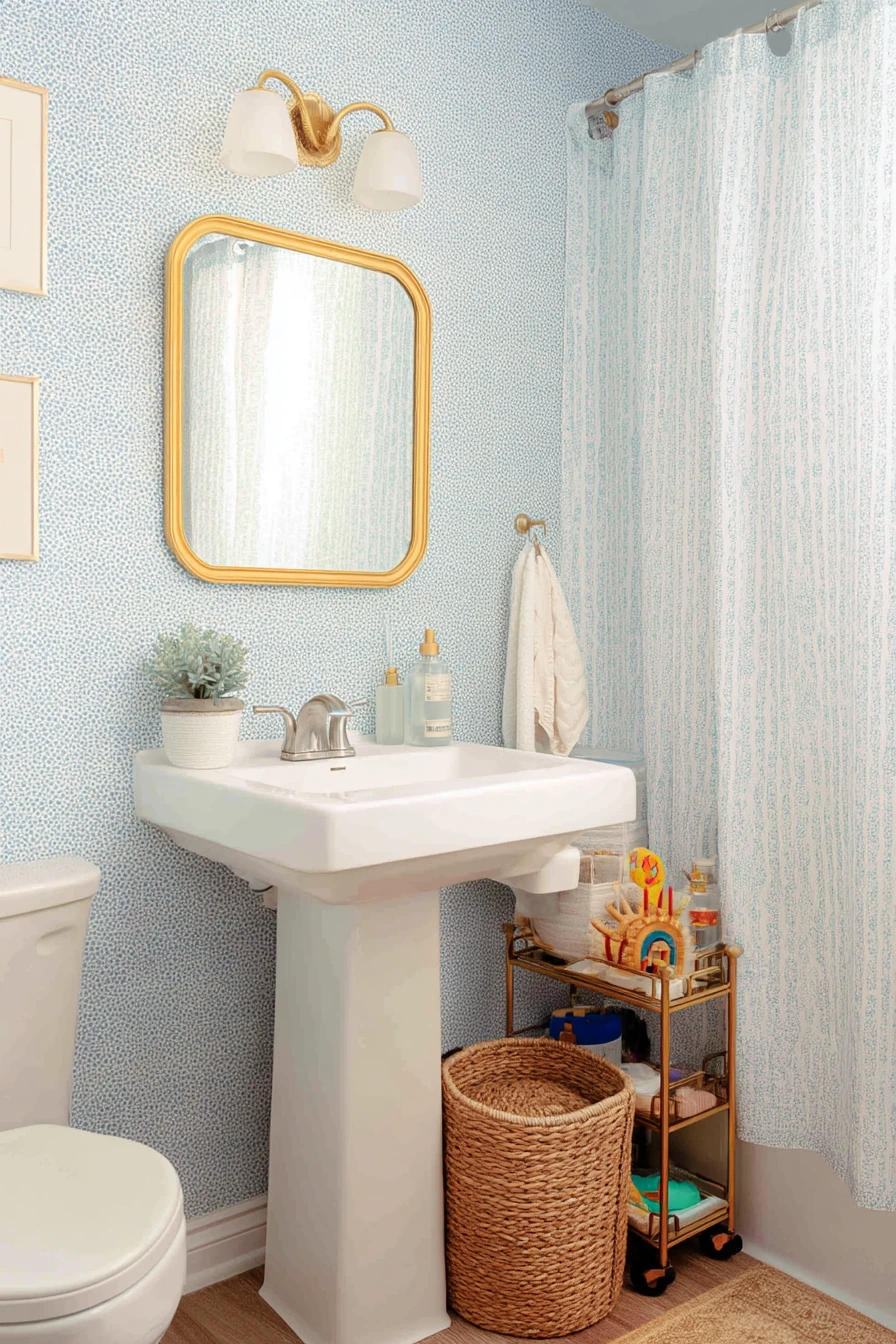 Rental-Friendly Blue and Gold Bathroom Refresh